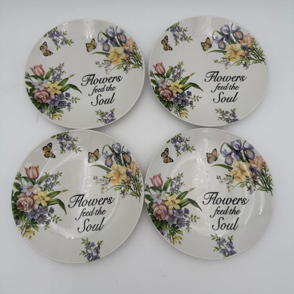 Set of 4 Salad Plates Flowers Feed the Soul By Lily Creek - Picture 1 of 8